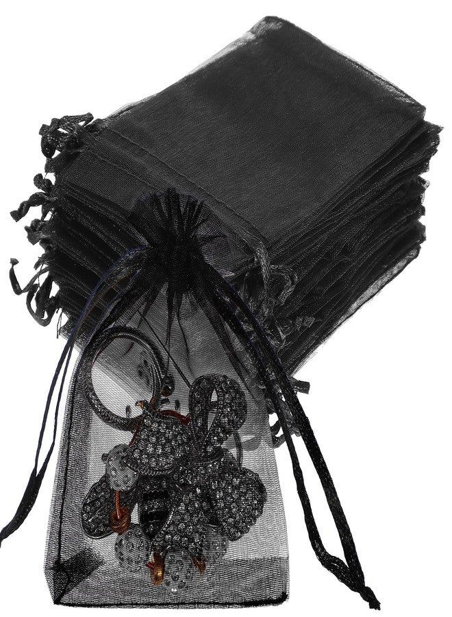 Xosjska 100 PCS Black Organza Bags, 3.54x2.75 Inch Small Mesh Bags Drawstring Gift Bag, Sheer Mesh Jewelry Bag for Wedding Party Favors, Candy, Jewelry, Watch, Goodie Pouch - Image 1