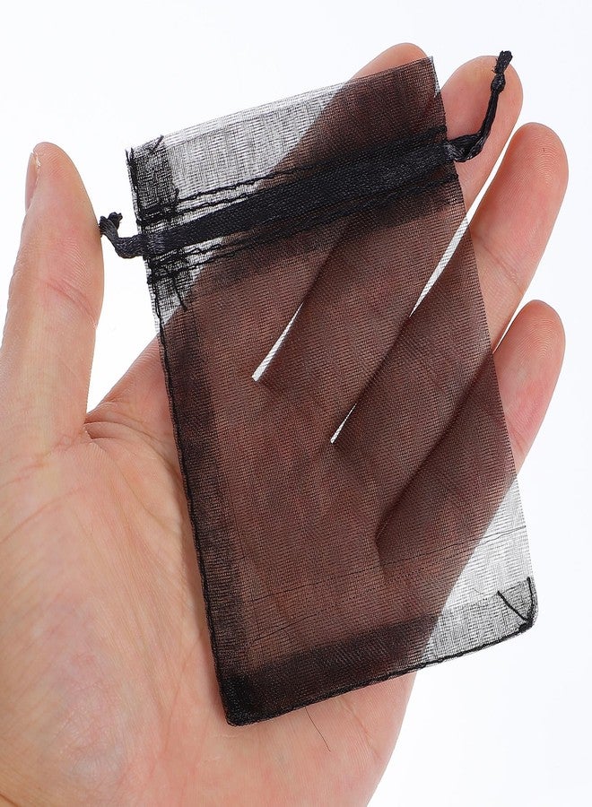 Xosjska 100 PCS Black Organza Bags, 3.54x2.75 Inch Small Mesh Bags Drawstring Gift Bag, Sheer Mesh Jewelry Bag for Wedding Party Favors, Candy, Jewelry, Watch, Goodie Pouch - Image 4