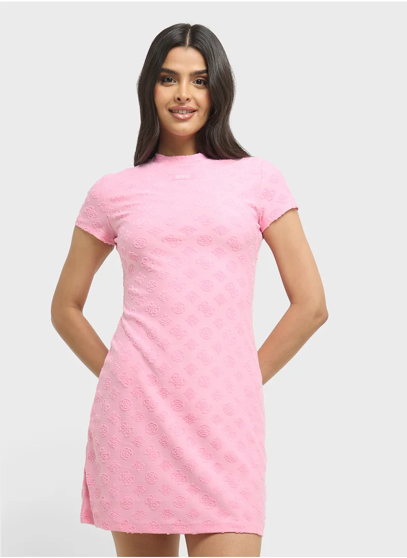 GUESS Peony Jacquard Crew Neck Dress