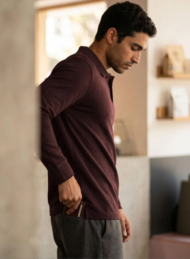 دينيس لينغو Men Brown Cotton Blend Solid Regular T-Shirt