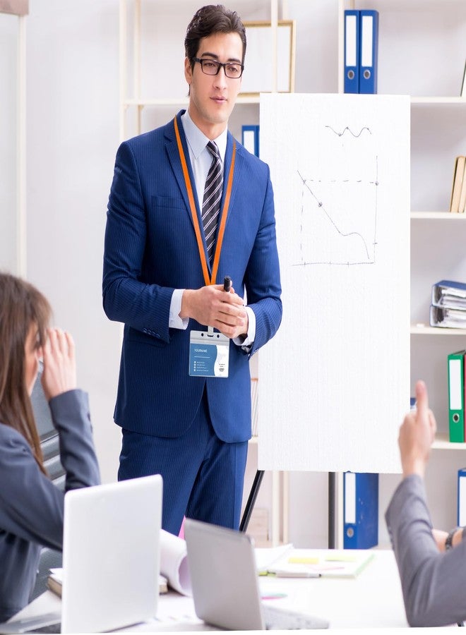 Lecpeting ١٠٠ قطعة من الحبال لبطاقات الهوية و١٠٠ قطعة من حوامل بطاقات الأسماء الشفافة، حبل قابل لإعادة الاستخدام مع مشبك، حامل بطاقة هوية بلاستيكي، بطاقات أسماء للبالغين والأطفال، لوازم مكتبية ومدرسية للأعمال (برتقالي) - Image 5