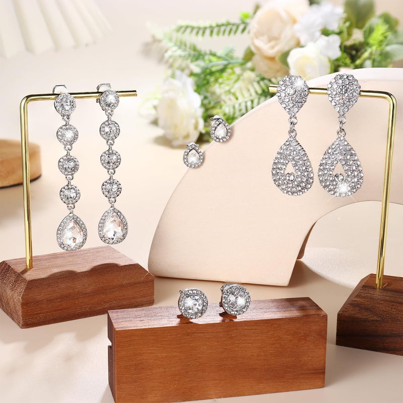 Jstyle 4 Pairs Silver Clip on Earrings for Women Elegant Rhinestone Clip on Earrings Dangle Drop for Brides Bridesmaids Non Pierced Earrings Set-Clip Stud and Dangle Earrings Style - Image 5