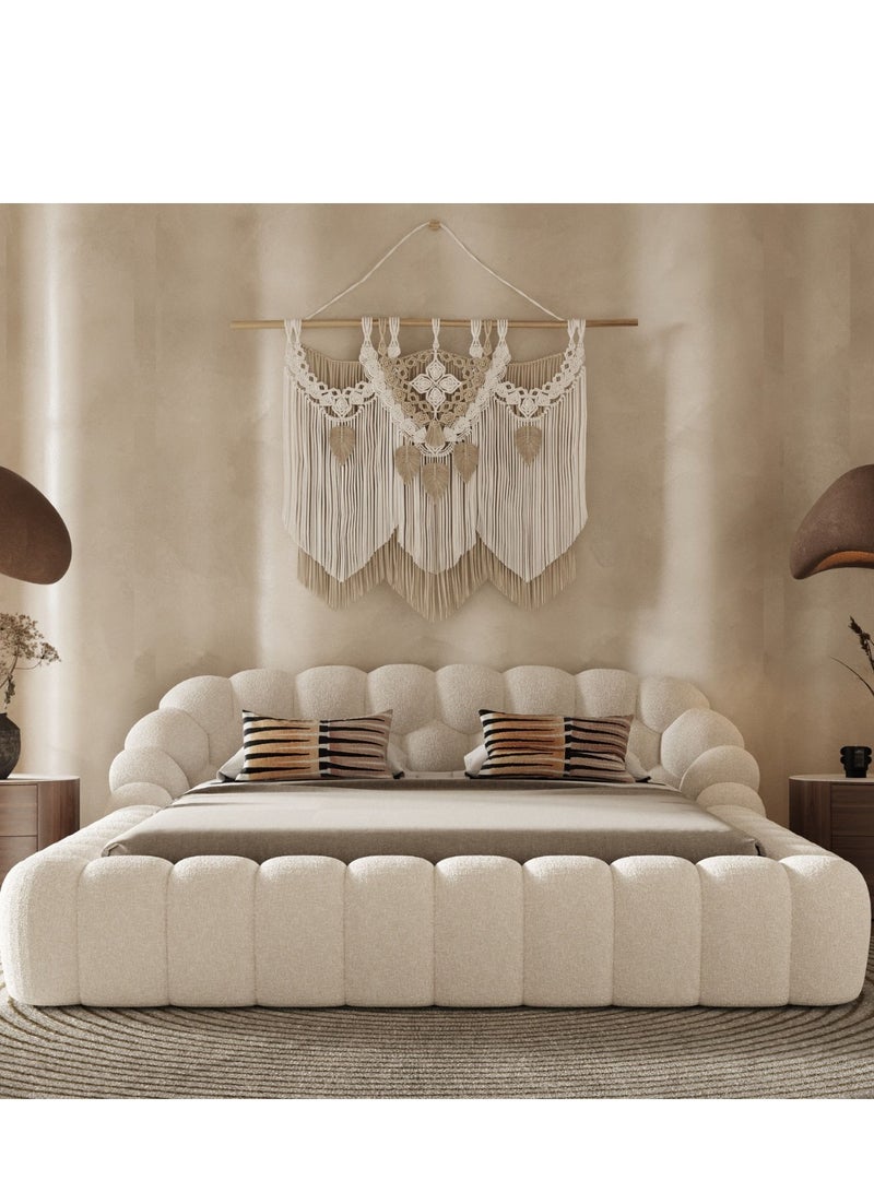 Wooden Twist Bubble Design Modern Cloud Bed In Soft Boucle Fabric (Super King Size)  - Image 2