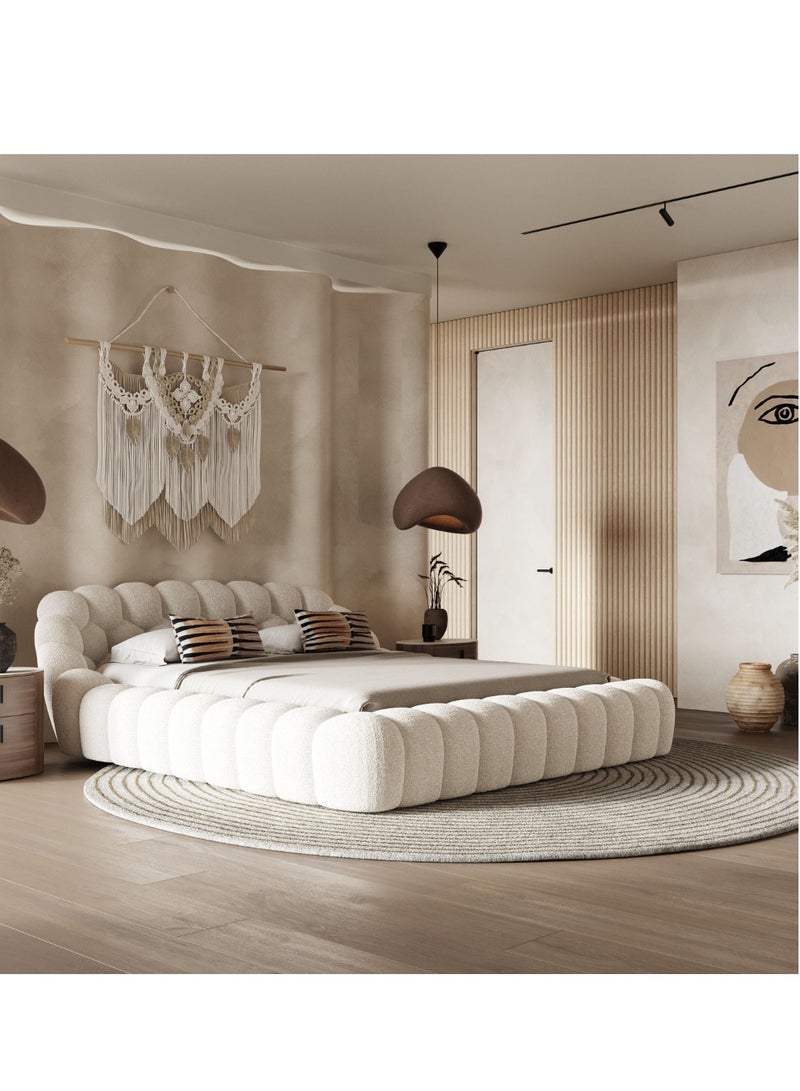 Wooden Twist Bubble Design Modern Cloud Bed In Soft Boucle Fabric (Super King Size)  - Image 3