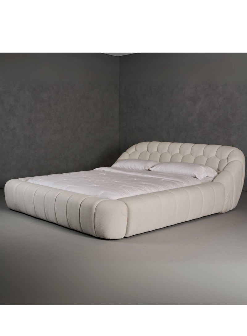 Wooden Twist Bubble Design Modern Cloud Bed In Soft Boucle Fabric (Super King Size)  - Image 4