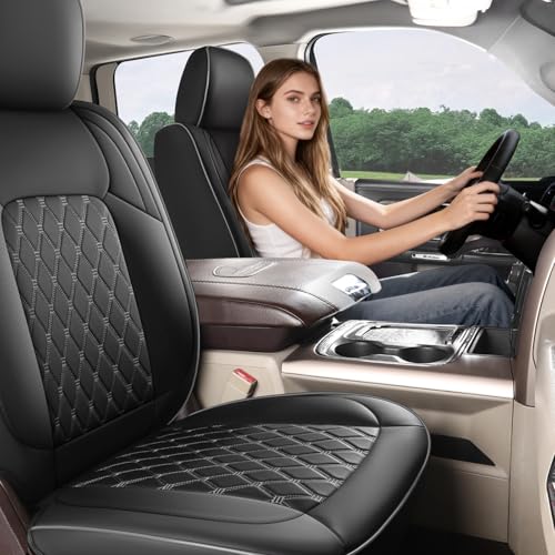 Umbrauto Custom Seat Covers fit for Dodge Ram 1500 2500 3500, Full Coverage Luxury Leather Ram Truck Seat Cover 2009-2025 Compatible with Crew Cab Double Quad Regular (Black, Full Set (Flat Front/Curved Rear)) - Image 1