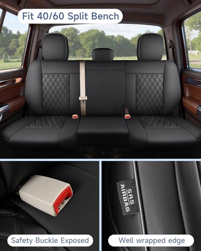 Umbrauto Custom Seat Covers fit for Dodge Ram 1500 2500 3500, Full Coverage Luxury Leather Ram Truck Seat Cover 2009-2025 Compatible with Crew Cab Double Quad Regular (Black, Full Set (Flat Front/Curved Rear)) - Image 5