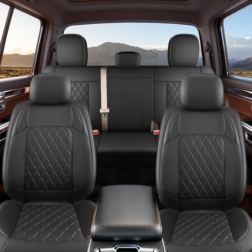 Umbrauto Custom Seat Covers fit for Dodge Ram 1500 2500 3500, Full Coverage Luxury Leather Ram Truck Seat Cover 2009-2025 Compatible with Crew Cab Double Quad Regular (Black, Full Set (Flat Front/Curved Rear)) - Image 2