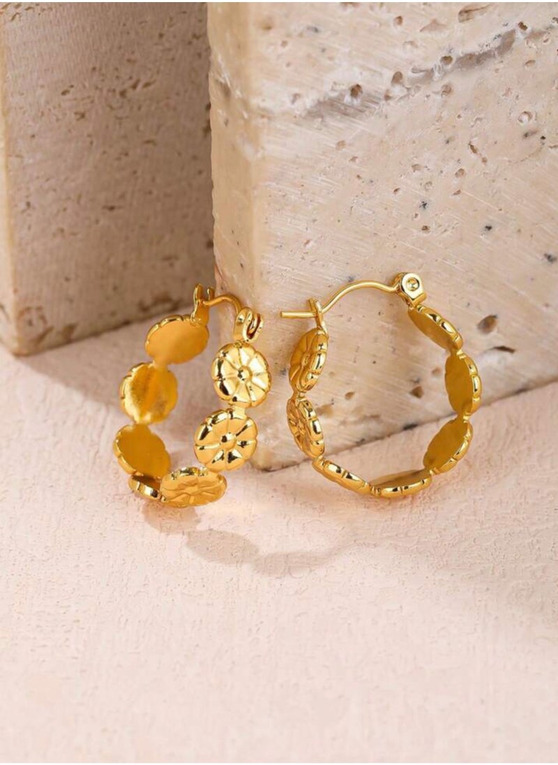 sixtyfour - Elegant Stainless Steel Gold Plated Hoop Earrings For Women - Image 1