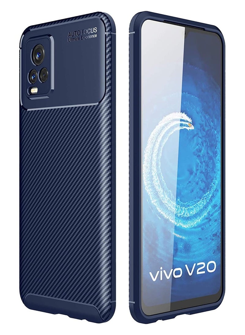 كفر فيفو في 20 (Vivo V20) عالي الحماية سيليكون ناعم مخطط مقاوم للانزلاق والصدمات ازرق