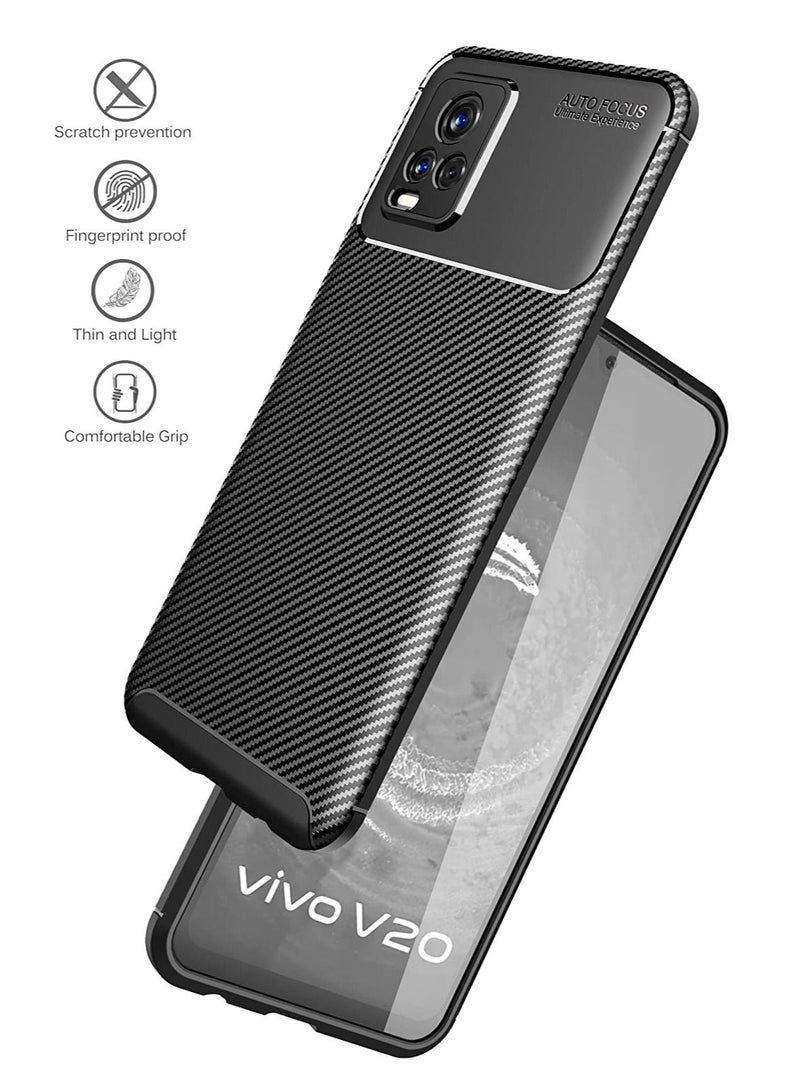 كفر فيفو في 20 (Vivo V20) عالي الحماية سيليكون ناعم مخطط مقاوم للانزلاق والصدمات ازرق