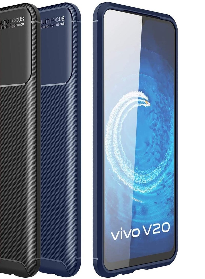 كفر فيفو في 20 (Vivo V20) عالي الحماية سيليكون ناعم مخطط مقاوم للانزلاق والصدمات ازرق