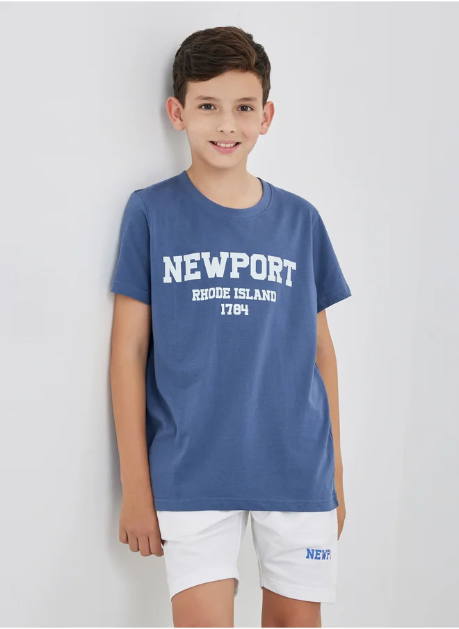 ستايلي Styli Boys Typography Print Short Sleeve T-Shirt and Shorts Set