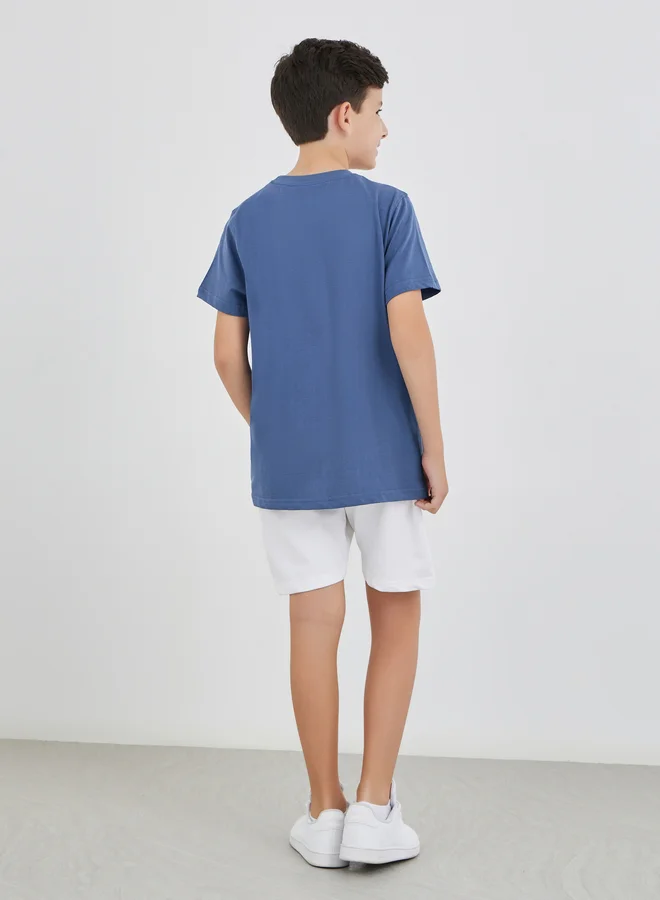 Styli Styli Boys Typography Print Short Sleeve T-Shirt and Shorts Set