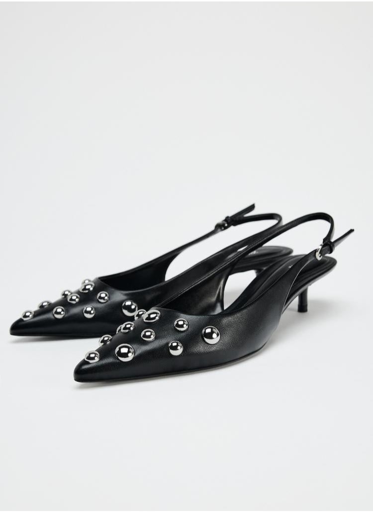 Zara Studded kitten heel slingback shoes  - Image 2