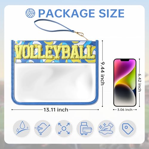 PPeen Volleyball Gifts Cosmetic Makeup Bag, Volleyball Stuff Accessories, Portable Toiletry Storage Bag with Chenille Letter Clear Zipper Toiletry Pouch - Image 2