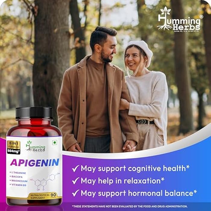 Humming Herbs Apigenin 504mg 6-in-1 Brain & Wellness Supplement with L-Theanine, Bacopa, Magnesium, Vitamin B6, Piper Nigrum – 90 Vegan Capsules - Image 4