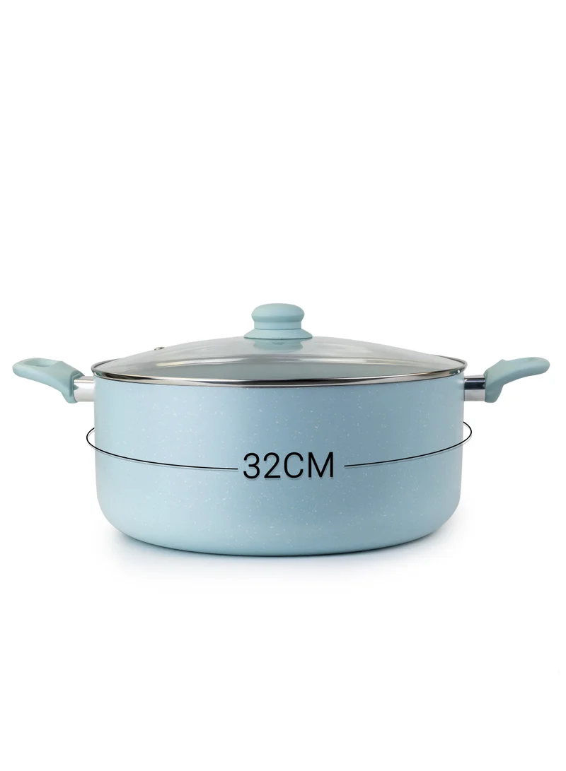 Wilson Oak Casserole with Lid and Marble Coating, Soft Touch Handle Stew Pot Suitable for Gas Electric Induction and Ceramic Stove Dutch Oven - 32cm – Blue