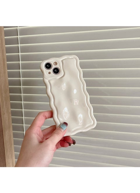Solid Color Electroplated Water Corrugated IPhone16prax Phone Case Apple 15/14 16e Advanced Sense-Color:Xym Wave Meteorite Cream White-Applicable Model:14pro Max (without Packaging)