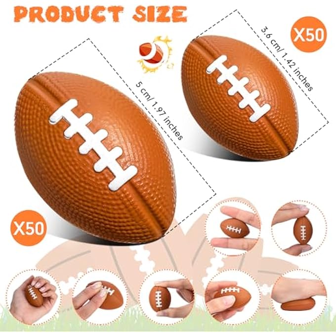 Civaner 100 Packs Mini Football Sports Stress Ball Foam Small Footballs Mini Ball Sports Football Small Foam Relief Balls Party Favors for Carnival Reward - Image 2