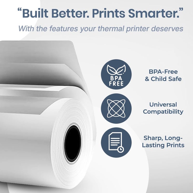 SEZNIK Non Sticky Thermal Paper Rolls, 57mm Width, 2 inch Thermal Paper for Mini Printer (White-57mm Width-Continuous Non Sticky Roll-Pack of 5) - Image 2
