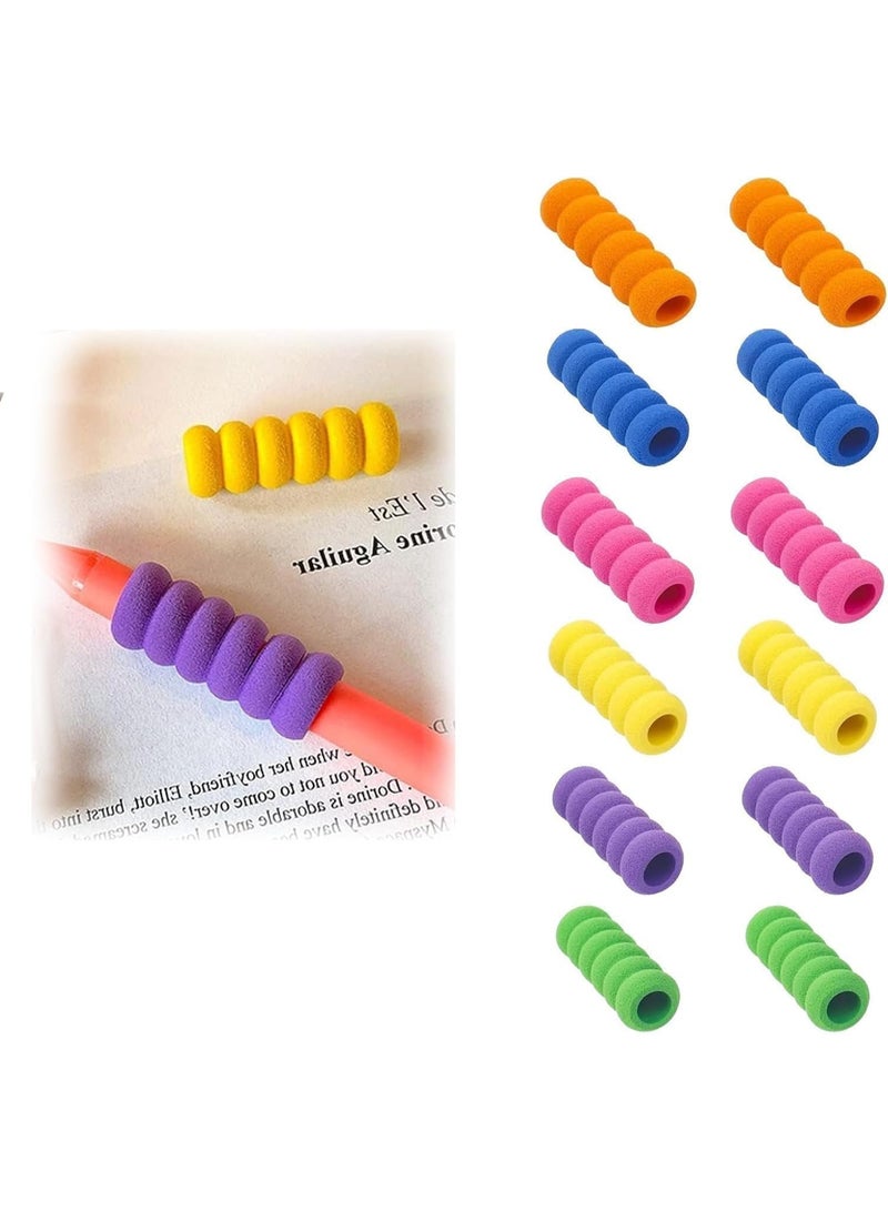 سونسر مقابض قلم رصاص للأطفال ، 12 قطعة مقابض قلم رصاص للبالغين مقابض قلم رصاص رغوية للأطفال والكبار أقلام رصاص سهلة الإمساك للأطفال بالكتابة اليدوية ، 6 ألوان قبضة حامل القلم لتخفيف الأصابع - Image 1
