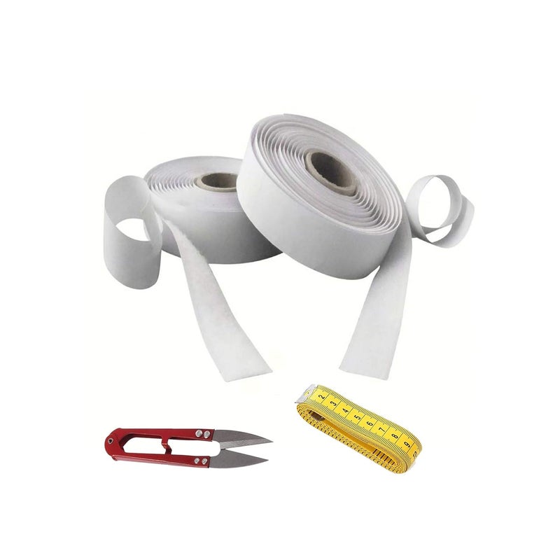 SAI PRASEEDA Adhesive Hook 10MTS_Adhesive Loop 10MTS with Easy Removal Sticker 20mm_ 10 MTS or 33 Feets White Color with Industrial Cutter_Measuring Tape SP2