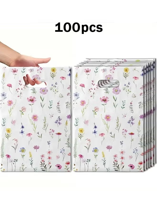 100pcs Adorable Flower Gift Packaging Bag, 16.5cm*25cm Small Gift Packaging Handbag - Image 1