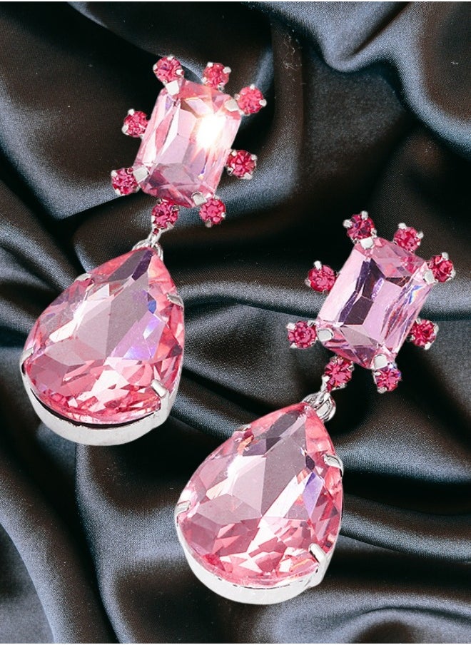 HaveDream High Quality And Exquisite Women's Colorful Teardrop Earrings, Copper Claw Colored Diamonds All-match Earrings - Pink  - Image 5