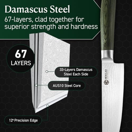 HexClad Chef's Knife, 8-Inch Japanese Damascus Stainless Steel Blade, Pakkawood Handle - Image 4