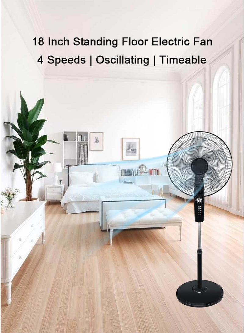 GGEROU 18 Inch Oscillating Pedestal Fan, Standing Floor Fan with Pedestal Base, Adjustable Height, Timer, 4 Wind Speeds，90-Degree Oscillating Standing Fan for Bedroom, Living Room, Office & Dorm (Black) - Image 2