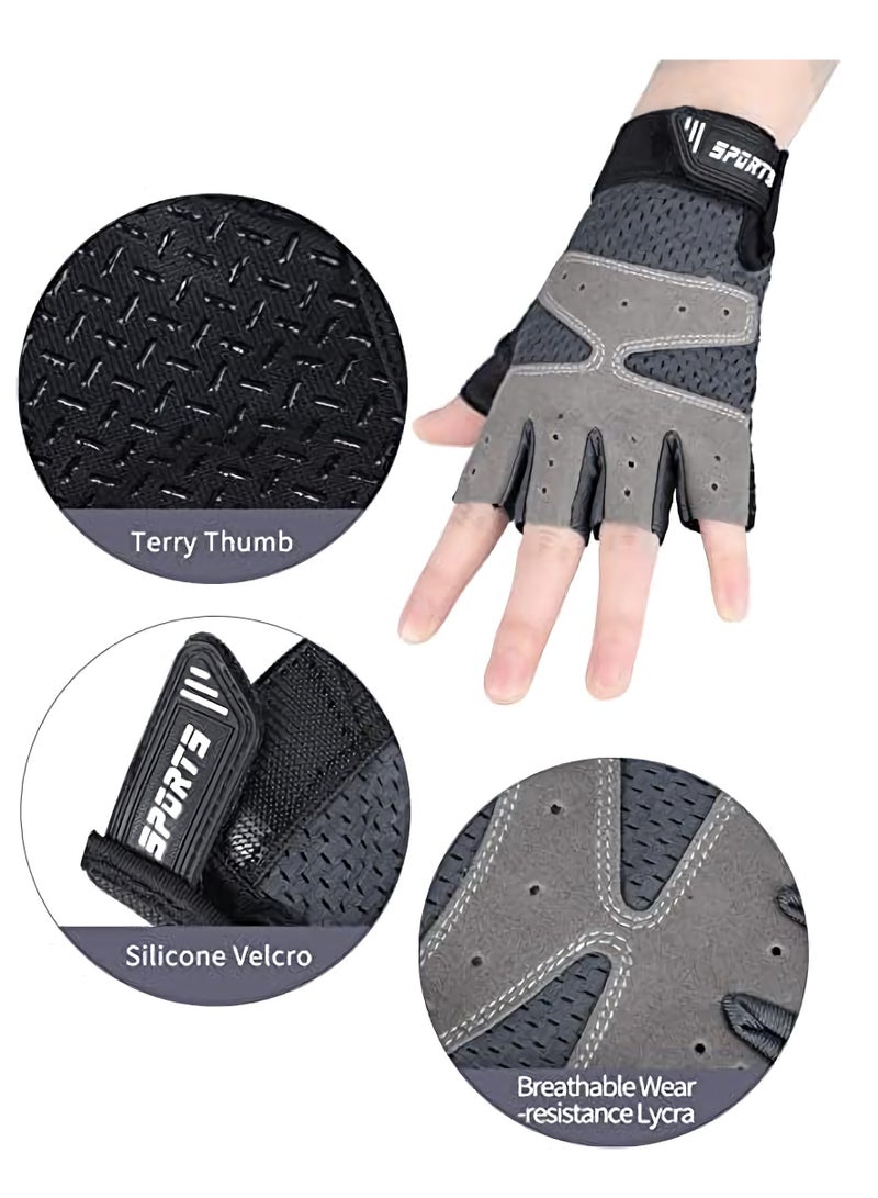 SOLARAE قفازات نصف أصابع للأطفال، قفازات دراجة غير قابلة للانزلاق مع جل قابلة للتعديل للأطفال، وردي رمادي أسود 3 أزواج - Image 2