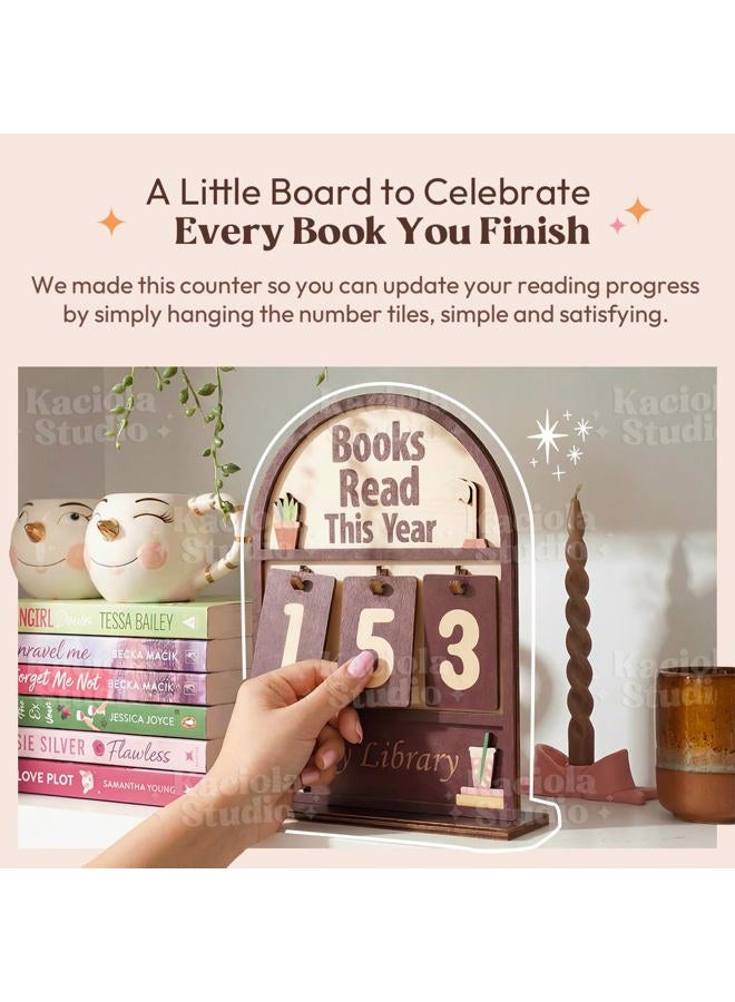 KACIOLA STUDIO Book Counter Sign, Books Read This Year Counter, Gifts for Booklovers/Reader/Women, Bookshelf Book Store Decor, Romantasy Bookish Gift (Natural Wood Books Read Tracker) - Image 2