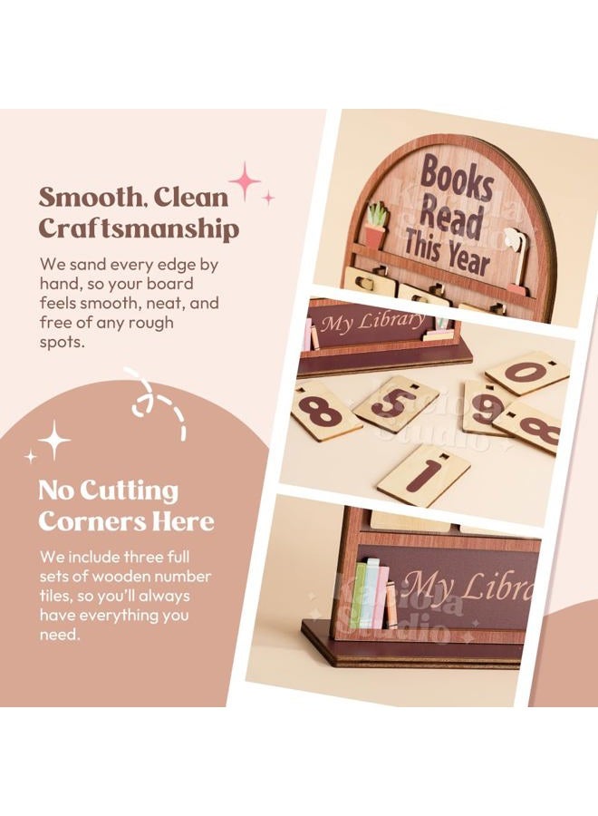 KACIOLA STUDIO Book Counter Sign, Books Read This Year Counter, Gifts for Booklovers/Reader/Women, Bookshelf Book Store Decor, Romantasy Bookish Gift (Natural Wood Books Read Tracker) - Image 4