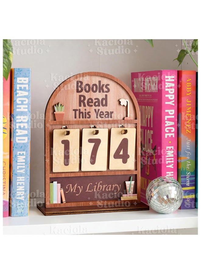 KACIOLA STUDIO Book Counter Sign, Books Read This Year Counter, Gifts for Booklovers/Reader/Women, Bookshelf Book Store Decor, Romantasy Bookish Gift (Natural Wood Books Read Tracker) - Image 1