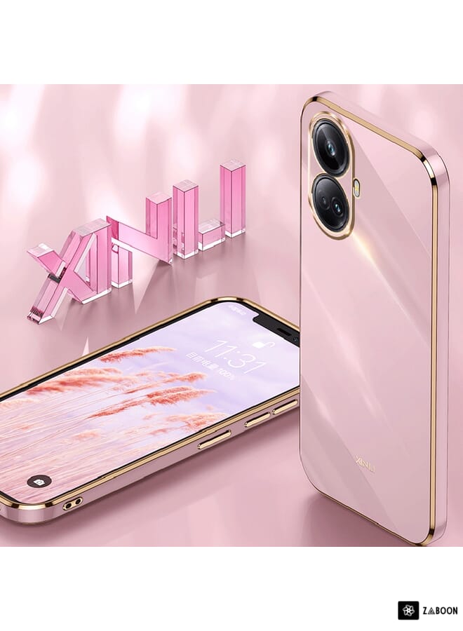 Green Tiger For Realme 10 Pro+ XINLI Straight 6D Plating Gold Edge TPU Phone Case(Pink) - Image 3