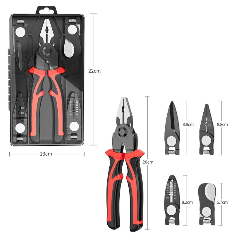 AEKDO AEKDO letest 5 in 1 multifunctional Pliers Tool Kit With 5 Interchangeable Heads Lineman PliersCable CuttingWire StrippingCrimping ToolsSheet Metal Shear with Storage Box  - Image 3