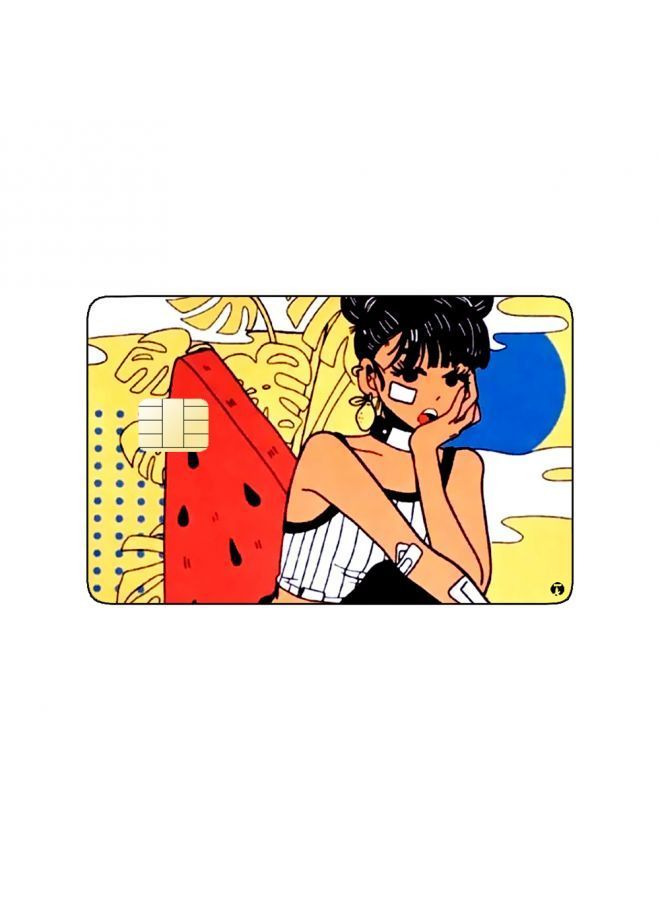 RKN PRINTED BANK CARD STICKER Cute Girl Drawing With Watermelon - Image 1