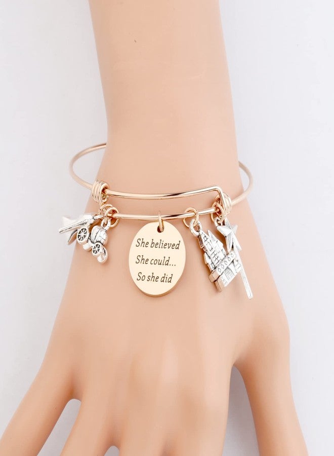 PLITI She Believed She Could So She Did Bracelet Fairy Tale Fans Gift Princess Stainless Steel Adjustable Bracelet Gift Friend Jewelry (She believed Cind bg RG) - Image 4