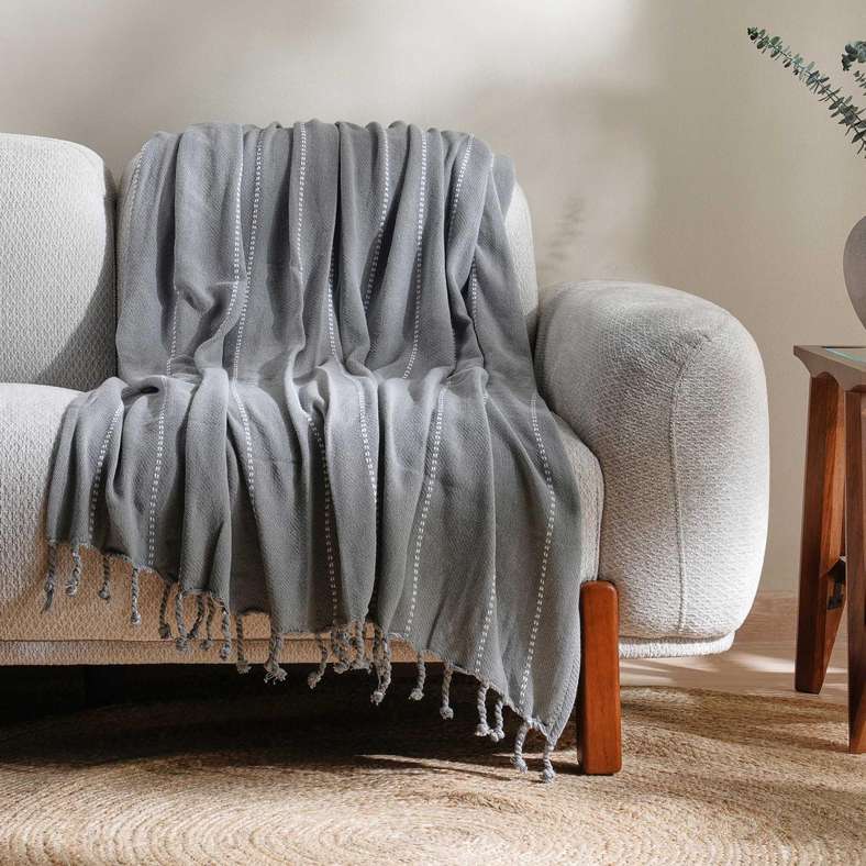 Pan Home Herringbone Stripe woven Throw 130x170 cm- Grey