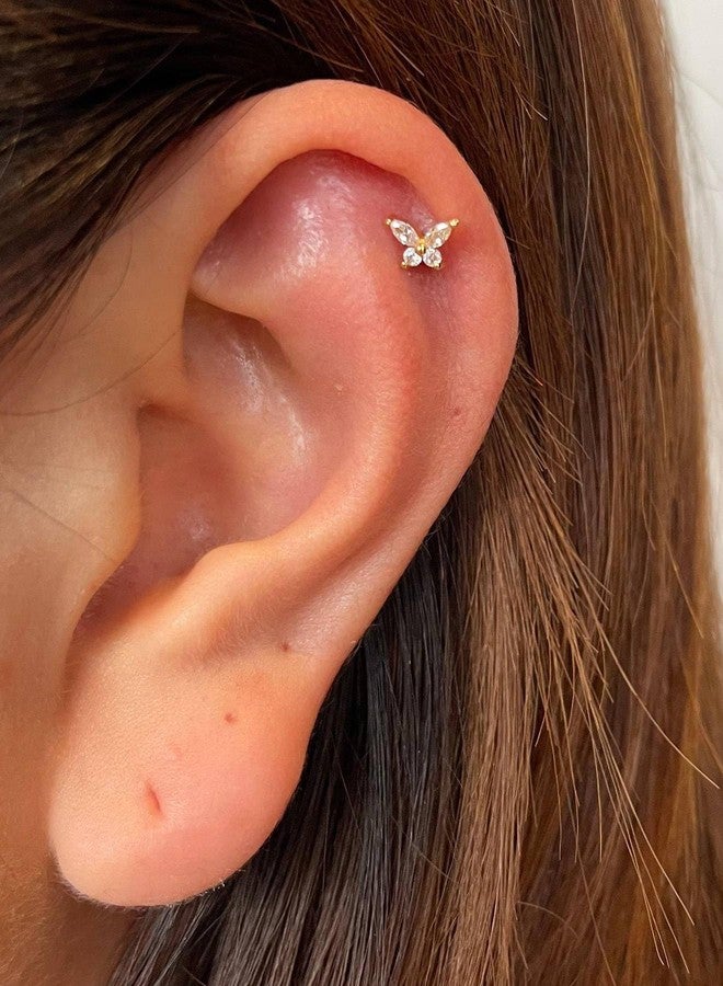 D.Bella Surgical Steel Earrings for Sensitive Ears Hypoallergenic 20G Tragus eEarrings Stud Hoop Earrings for Women Men Flat Back Earrings Cartilage Earrings Hoop Stud-Gold - Image 4