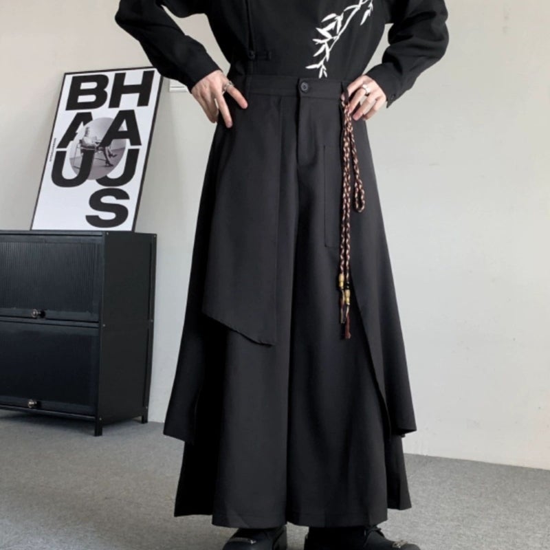 Selling New Chinese Men'S Chinese Style Horse-Faced Skirt Pants Men'S Irregular Kendo Samurai Wide-Leg Pants - Image 2