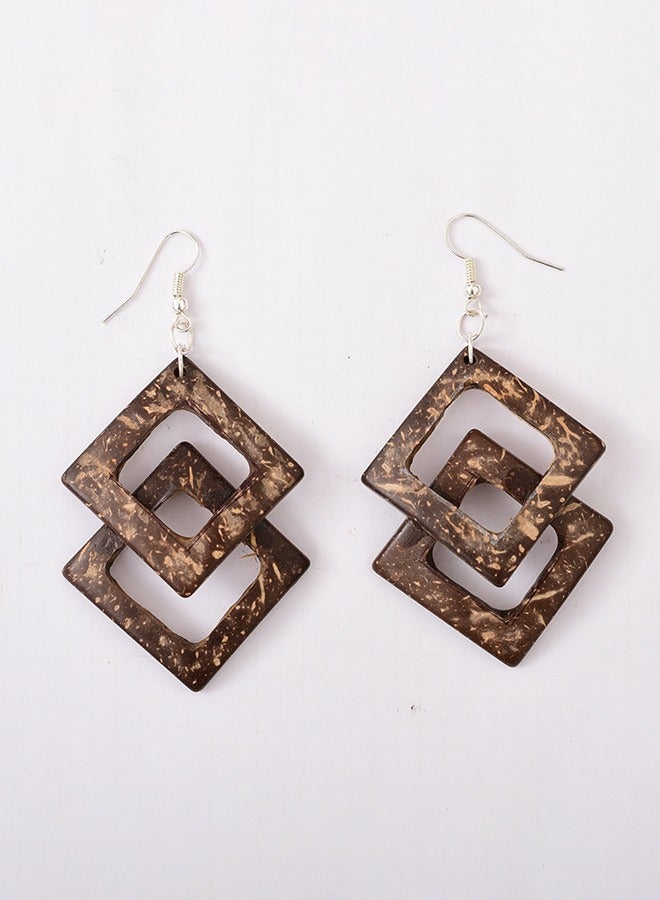 N & H Eco-friendly Handmade Jewellery Coconut Wooden Earrings Lightweight Hoopwire Earrings Bohemian Pendant Dangle Earrings Set  - Image 1