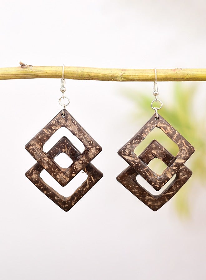 N & H Eco-friendly Handmade Jewellery Coconut Wooden Earrings Lightweight Hoopwire Earrings Bohemian Pendant Dangle Earrings Set  - Image 2