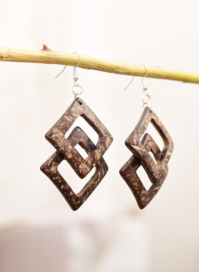 N & H Eco-friendly Handmade Jewellery Coconut Wooden Earrings Lightweight Hoopwire Earrings Bohemian Pendant Dangle Earrings Set  - Image 3