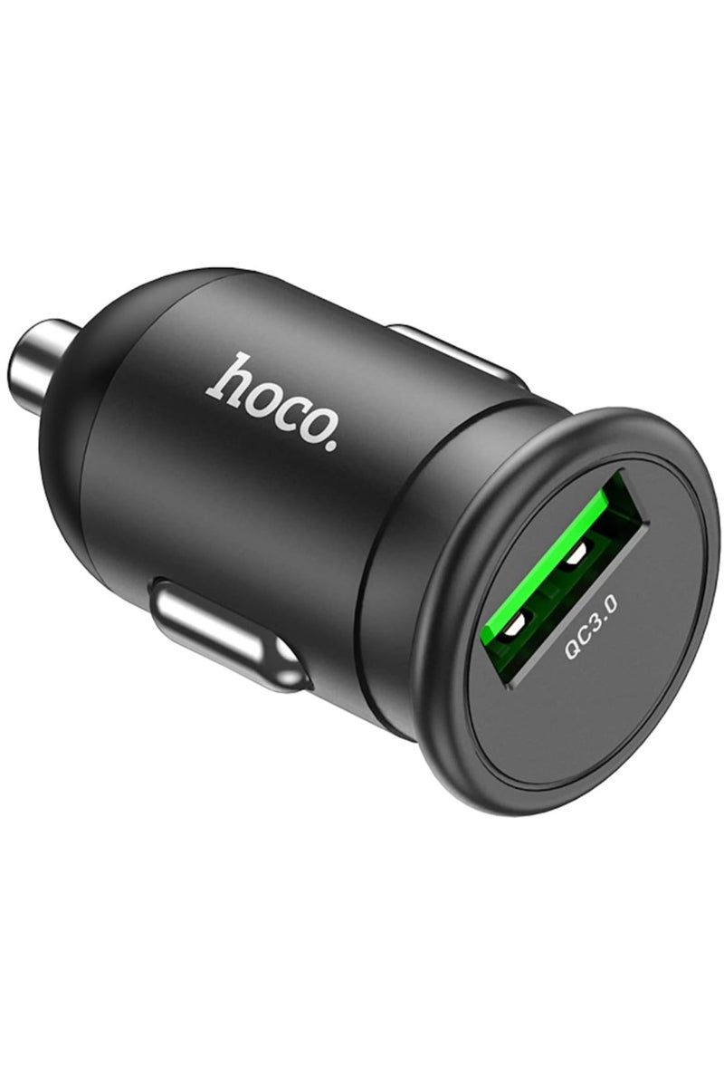 Hoco Z43 - Mighty Single Port Fast Car Charger (18W - 3A), Support QC3.0/FCP/AFC Fast Charging protocols, Charger Compatible with iPhone Samsung Xiaomi Oppo Huawei - Black - Image 1