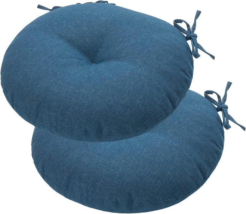 FUNHOME Bistro Chair Cushions 15 inch,Set of 2,Tufted Round Chair Cushions with Ties,15"x15"x4",Water Resistant Round Seat Cushion for Barstool Chairs,Patio Garden Kitchen Outdoor Furniture(Denim Blue) - Image 1