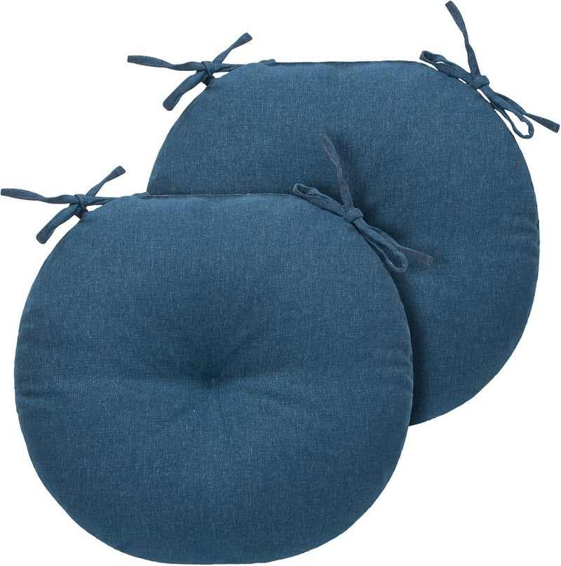 FUNHOME Bistro Chair Cushions 15 inch,Set of 2,Tufted Round Chair Cushions with Ties,15"x15"x4",Water Resistant Round Seat Cushion for Barstool Chairs,Patio Garden Kitchen Outdoor Furniture(Denim Blue) - Image 2
