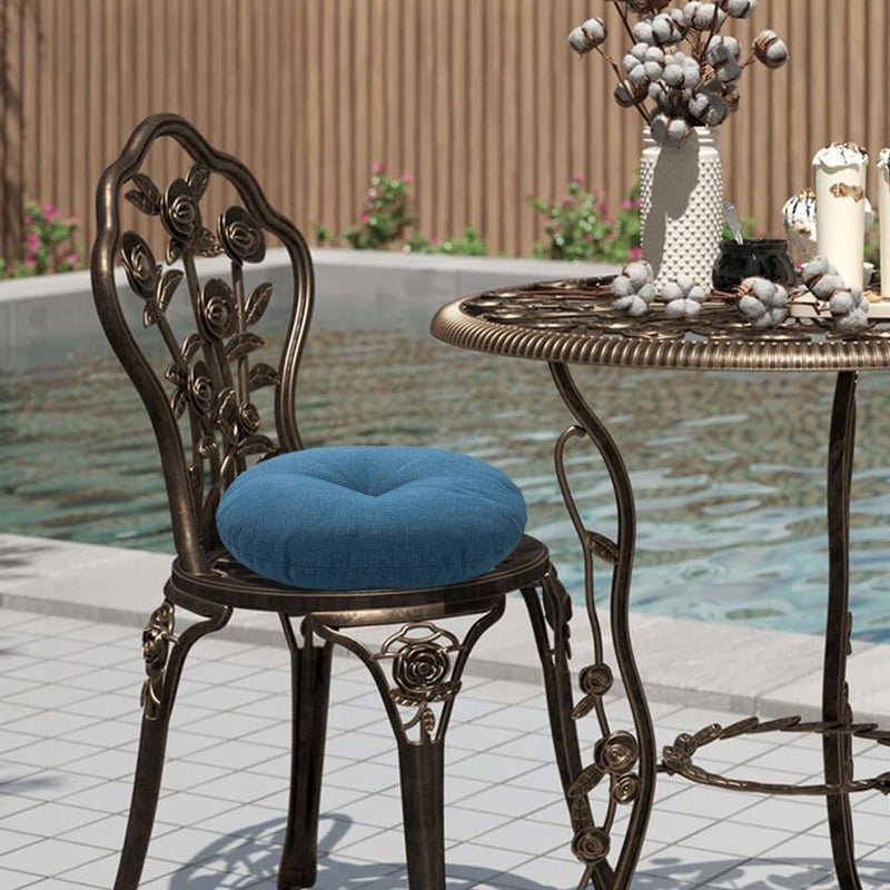 FUNHOME Bistro Chair Cushions 15 inch,Set of 2,Tufted Round Chair Cushions with Ties,15"x15"x4",Water Resistant Round Seat Cushion for Barstool Chairs,Patio Garden Kitchen Outdoor Furniture(Denim Blue) - Image 3