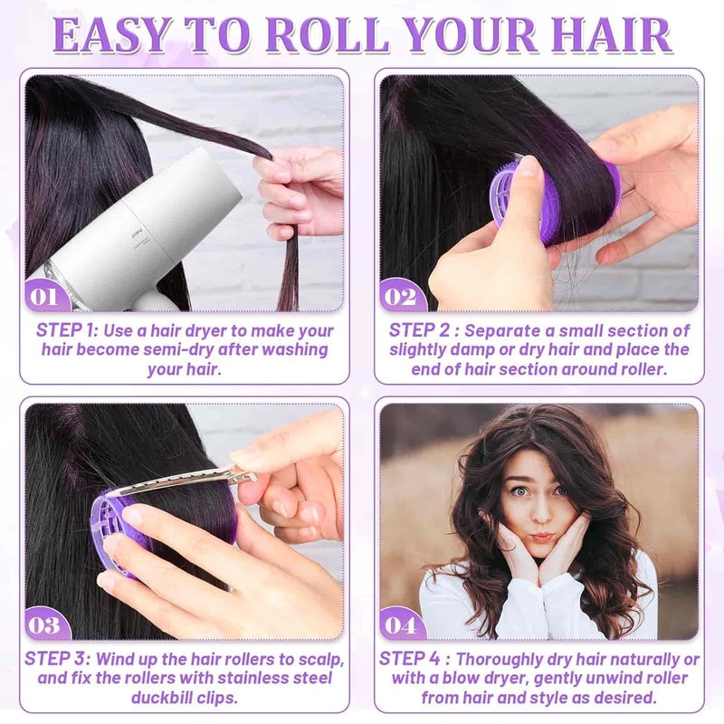 Aternal Hair Roller Curler, Hair Rolling Set 06Pcs Small Hair Roller Self Grip Salon Hair Curler Small Hair Roller Set for All Hair Types Plastic No Heat Hair Rollers Hair Styling Accessories With 06Hair Clips - Image 4